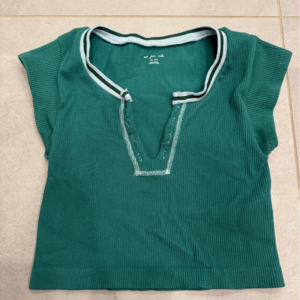 Urban Outfitters green Ribbed go for gold out from under top with white Trim